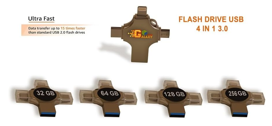 USB 3.0 Photo Stick iPhone, Samsung Phones Flash Drive, 4 in1 Galaxy MH Plus(128, GB)