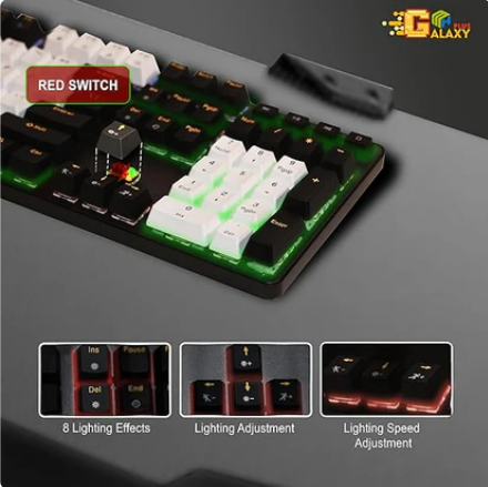 Mechanical Gaming Keyboard Red Switch, RGB, 108 Keys, Black and White