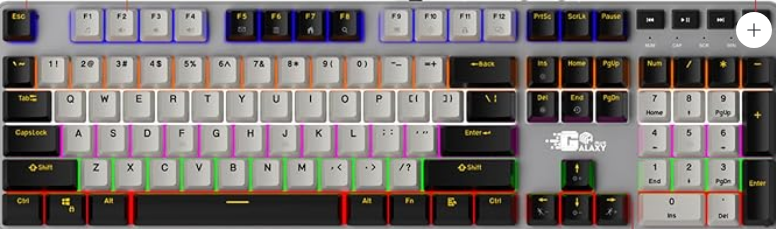 Mechanical Gaming Keyboard Red Switch, RGB, 108 Keys, Black and White